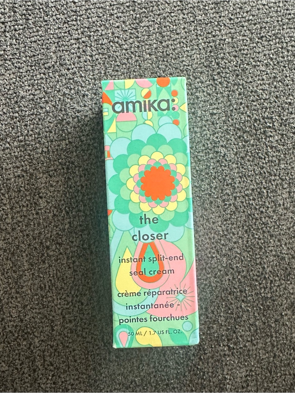 amika The Closer Split-End Seal Cream — Green Box with Orange Accent